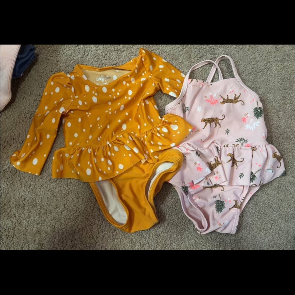 Cat & Jack Yellow and Pink One Pieces with Polka Dots and Floral Prints
